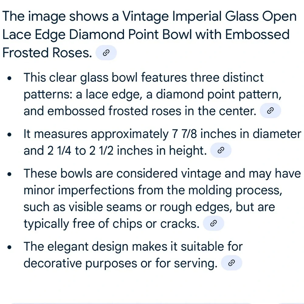 Vintage IMPERIAL GLASS Laced Rim Frosted Intaglio Rose Pressed Diamond Pattern